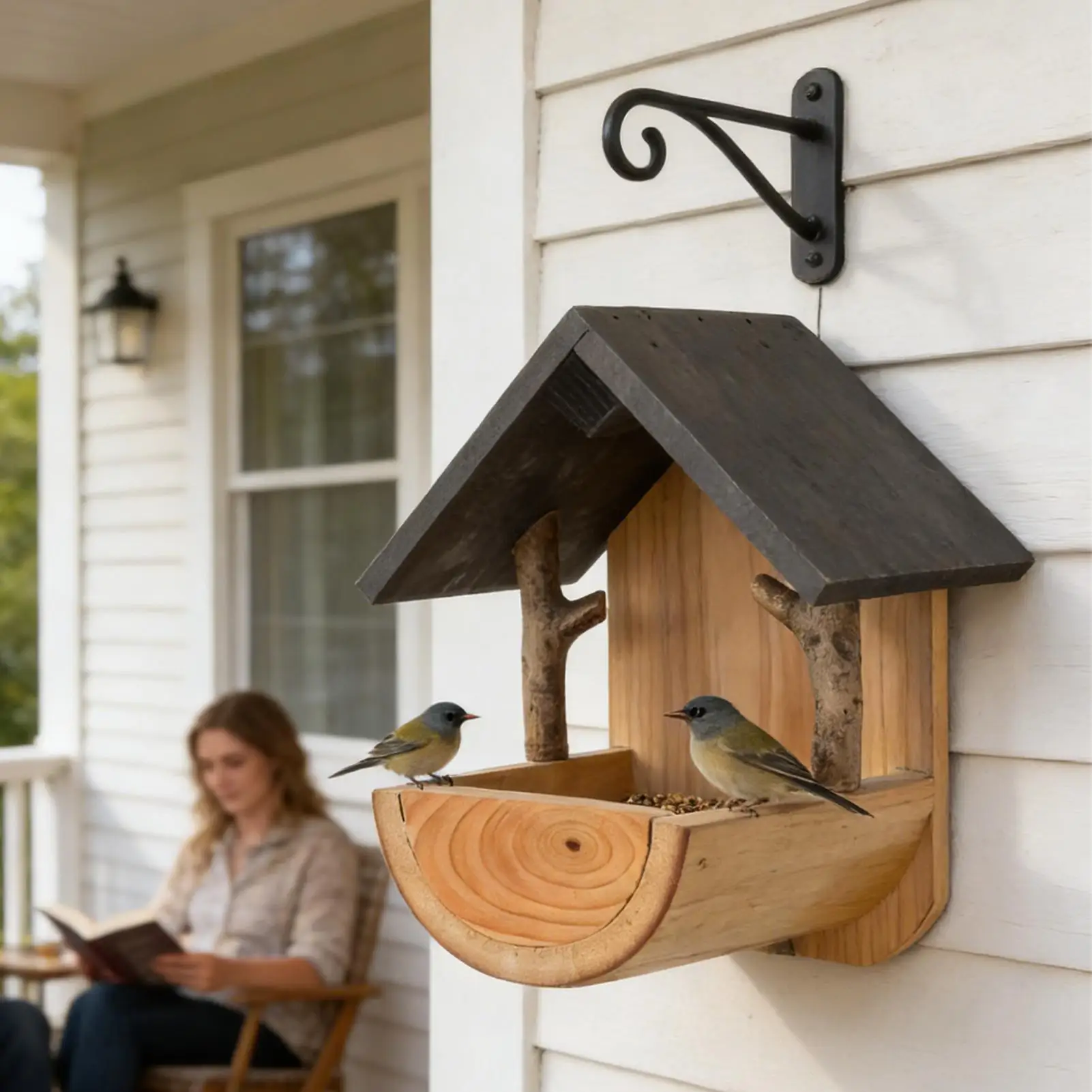 Feeding - Wall Mount Wooden bird feeder Outdoor