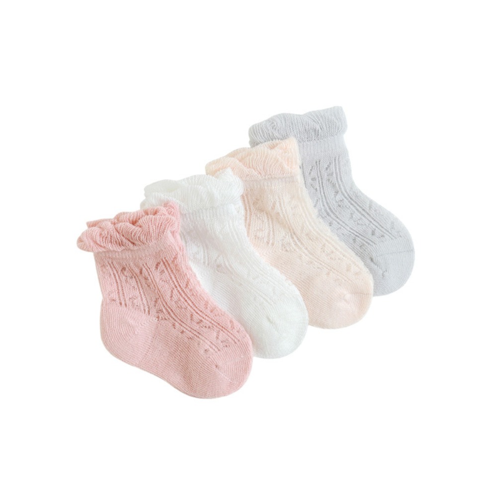 Unisex Baby Socks Non Slip - 4Pairs Sweet Cotton Baby Ruffle Socks