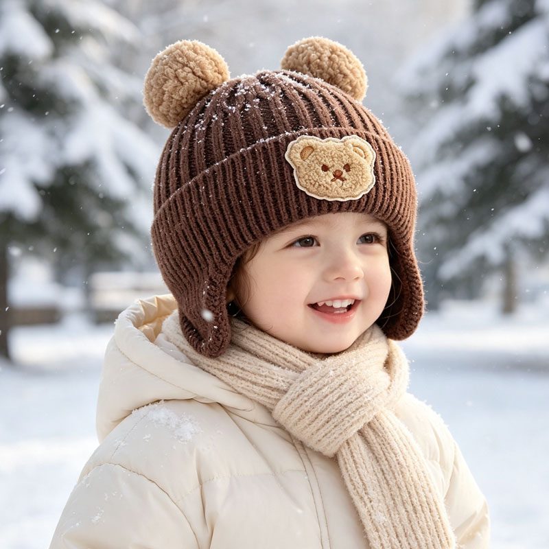 Infant Beanie Hat With Ears - 1-10PCS Baby Bear Ears Knit Beanie