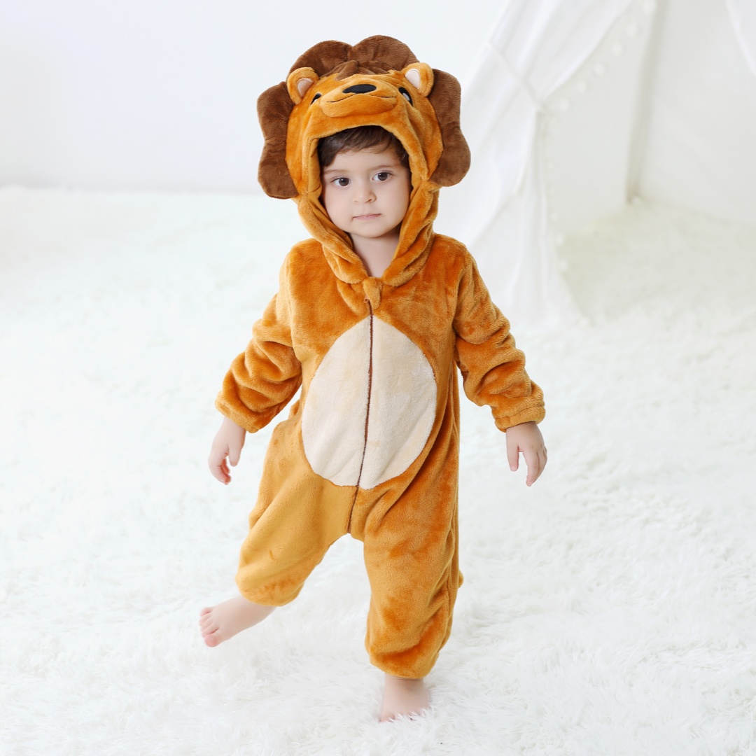 Newborn Baby Cute Lion Animal  - Cotton Baby Onesies Zipper 评论和价格
