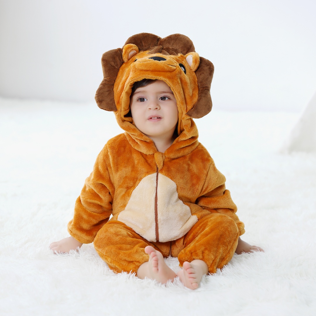 Newborn Baby Cute Lion Animal  - Cotton Baby Onesies Zipper 评论和价格