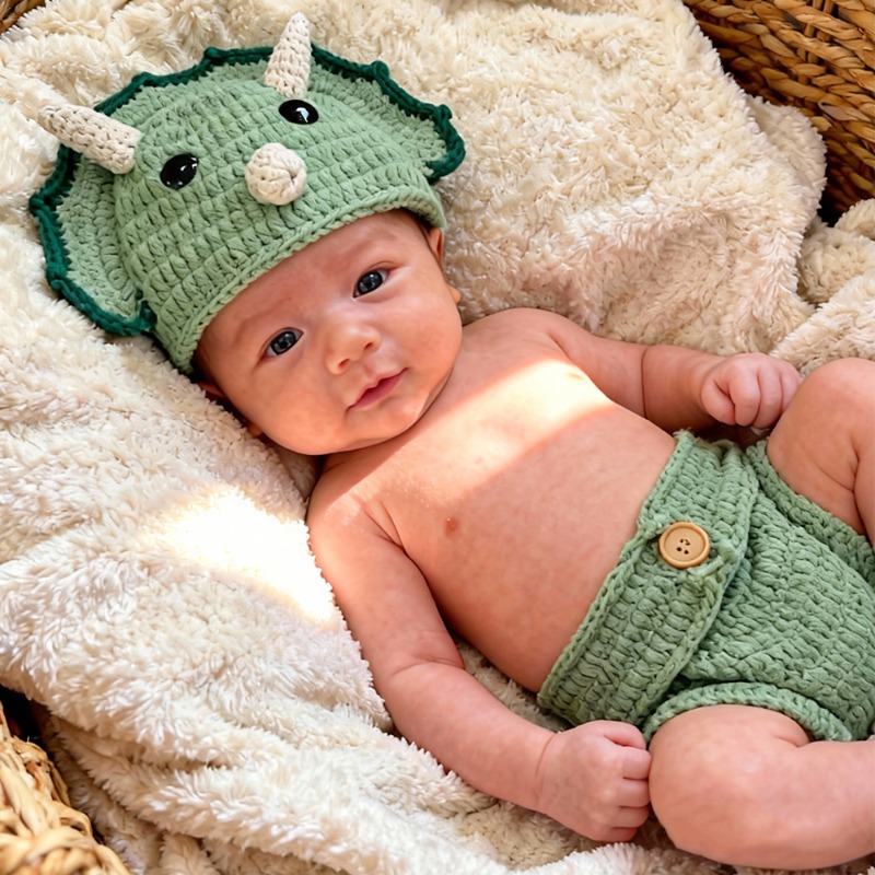 2pcs Crochet Dinosaur Newborn  - Infant Photography Props Outfit 评论和价格