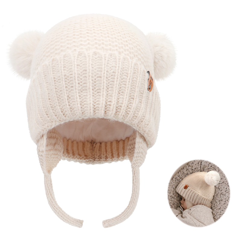 Baby Wool Hat Cute Fur Ball Ea - Infant Beanie Hat With Ears 评论和价格