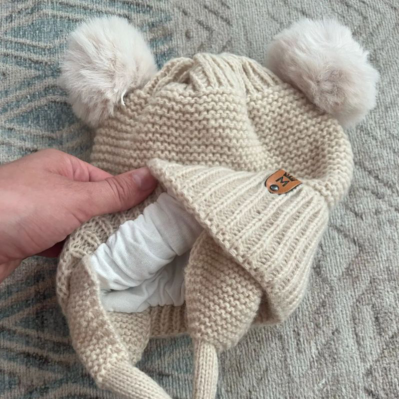 Baby Wool Hat Cute Fur Ball Ea - Infant Beanie Hat With Ears 评论和价格