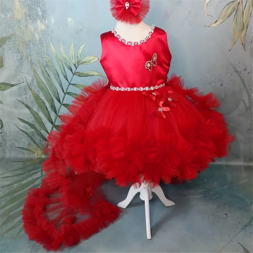 Customized Red Flower Girl Dre - Toddler Girl Tulle Party Dress 评论和价格