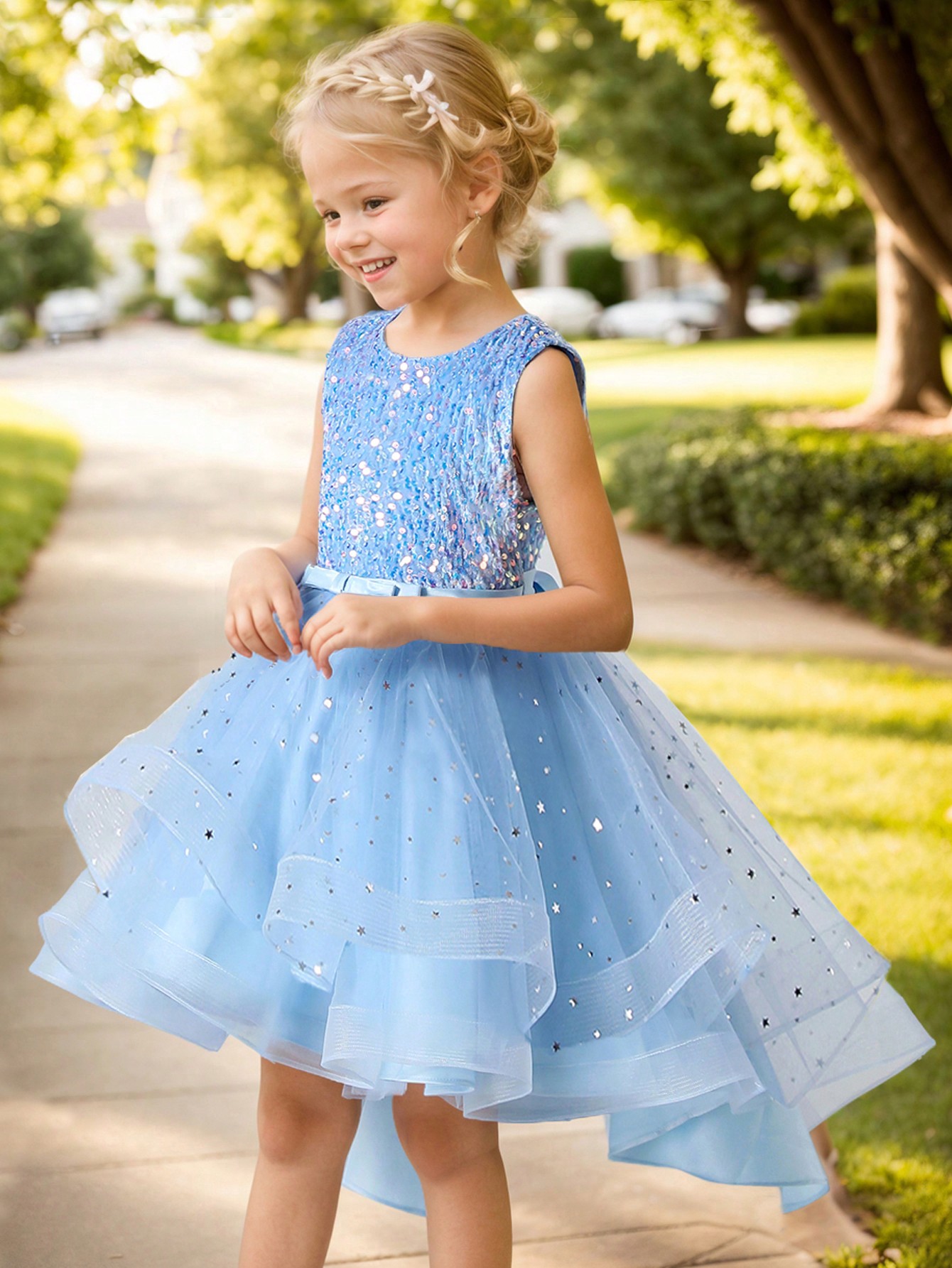 Baby Girl Princess Floral Sequ - Toddler Girl Tulle Party Dress 评论和价格