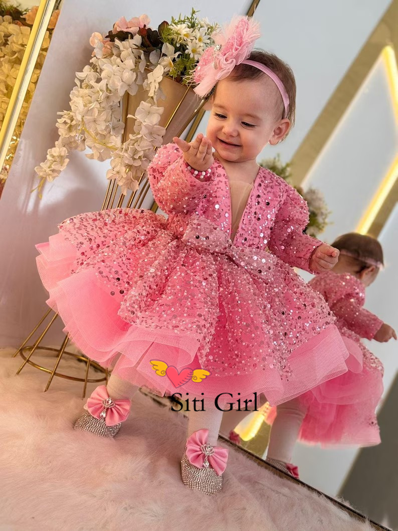 Pink Princess Baby Dress Flowe - Toddler Girl Tulle Party Dress 评论和价格