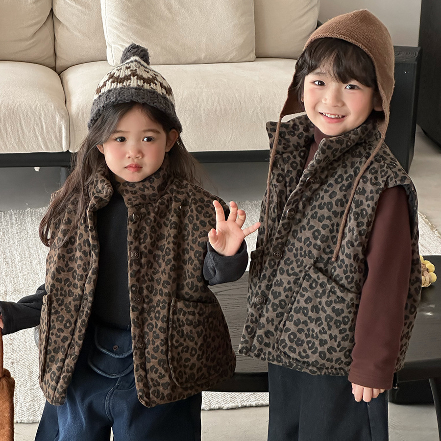Kids Leopard Print Padded Vest - Toddler Boy Winter Fleece Jacket 评论和价格