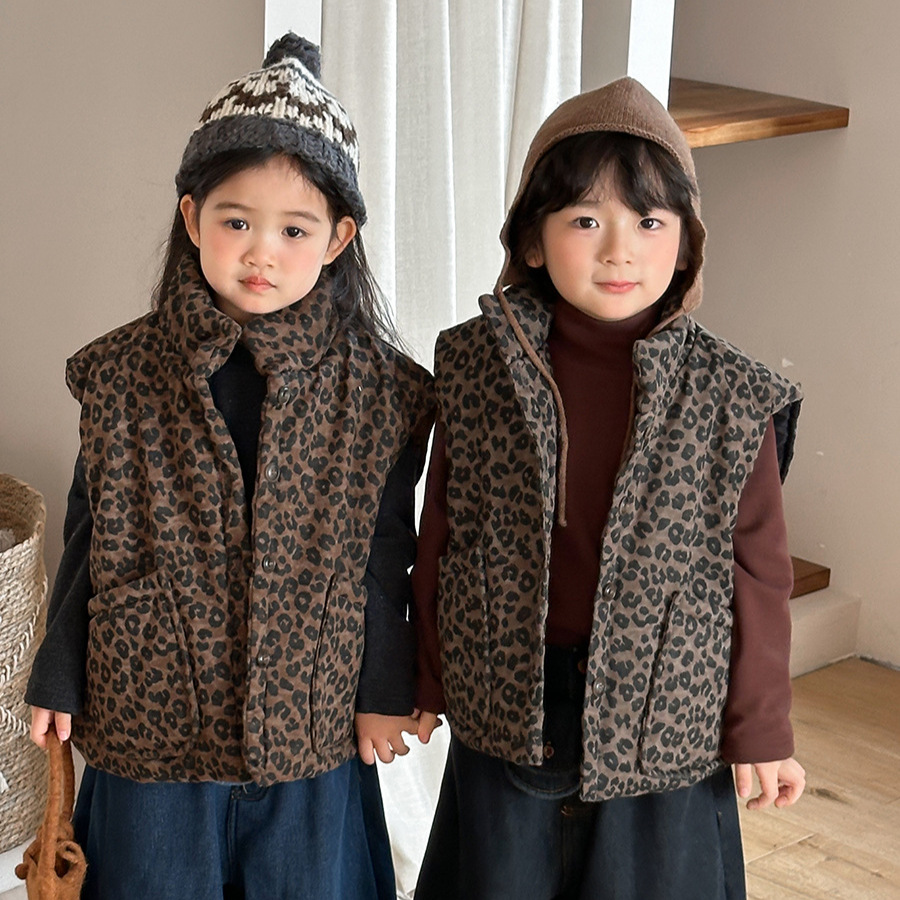 Kids Leopard Print Padded Vest - Toddler Boy Winter Fleece Jacket 评论和价格