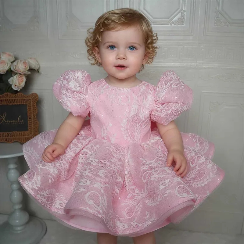 Elegant Pink Glitter Lace Todd - Toddler Girl Tulle Party Dress 评论和价格