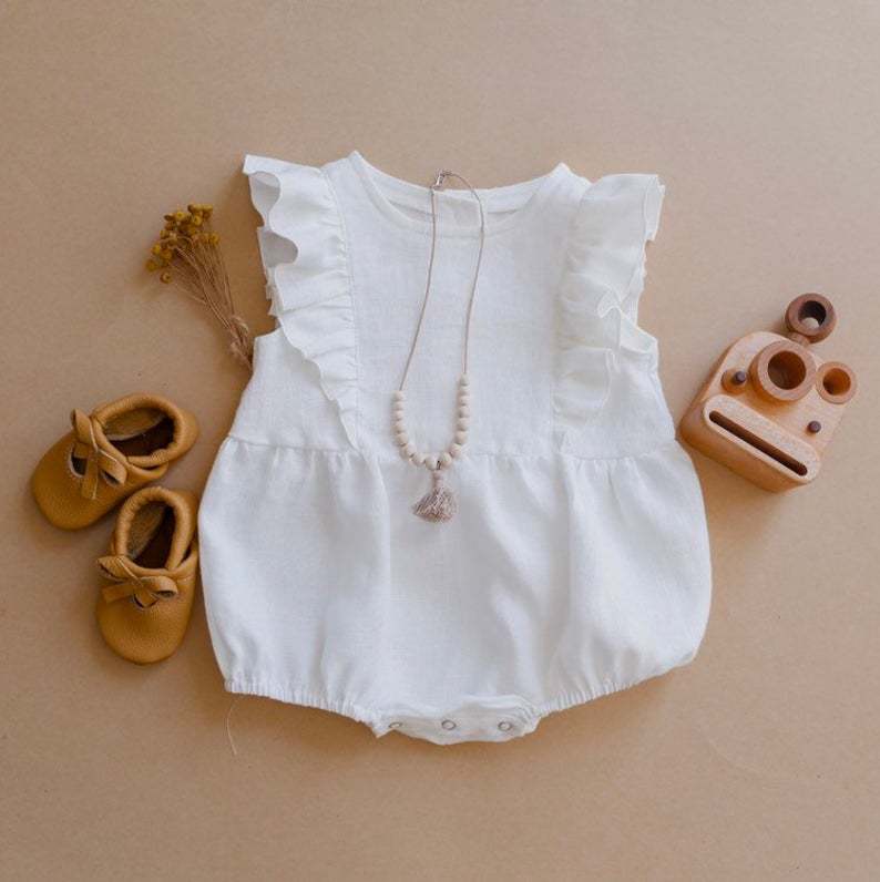 Summer Newborn Infant Baby Gir - Baby Summer Linen Sleeveless Jumpsuit 评论和价格
