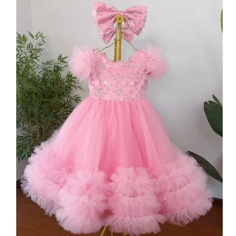 Customized Pink Flower Girl Dr - Toddler Girl Tulle Party Dress 评论和价格