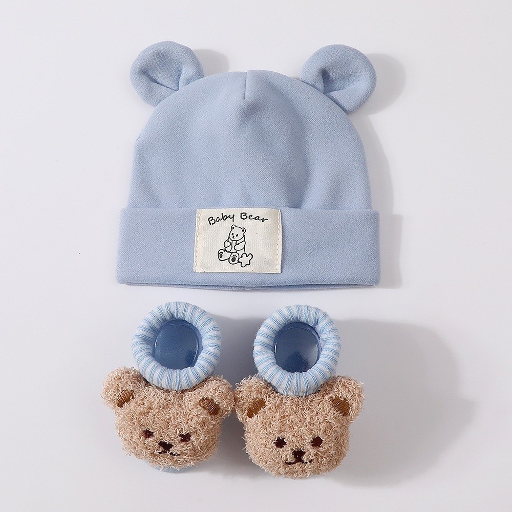 2Pcs/Set Cute Cotton Baby Hat  - Infant Beanie Hat With Ears 评论和价格