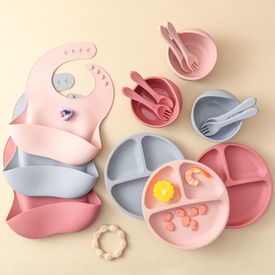 5Pcs Baby Silicone Feeding Set - Waterproof Baby Bibs Silicone 评论和价格