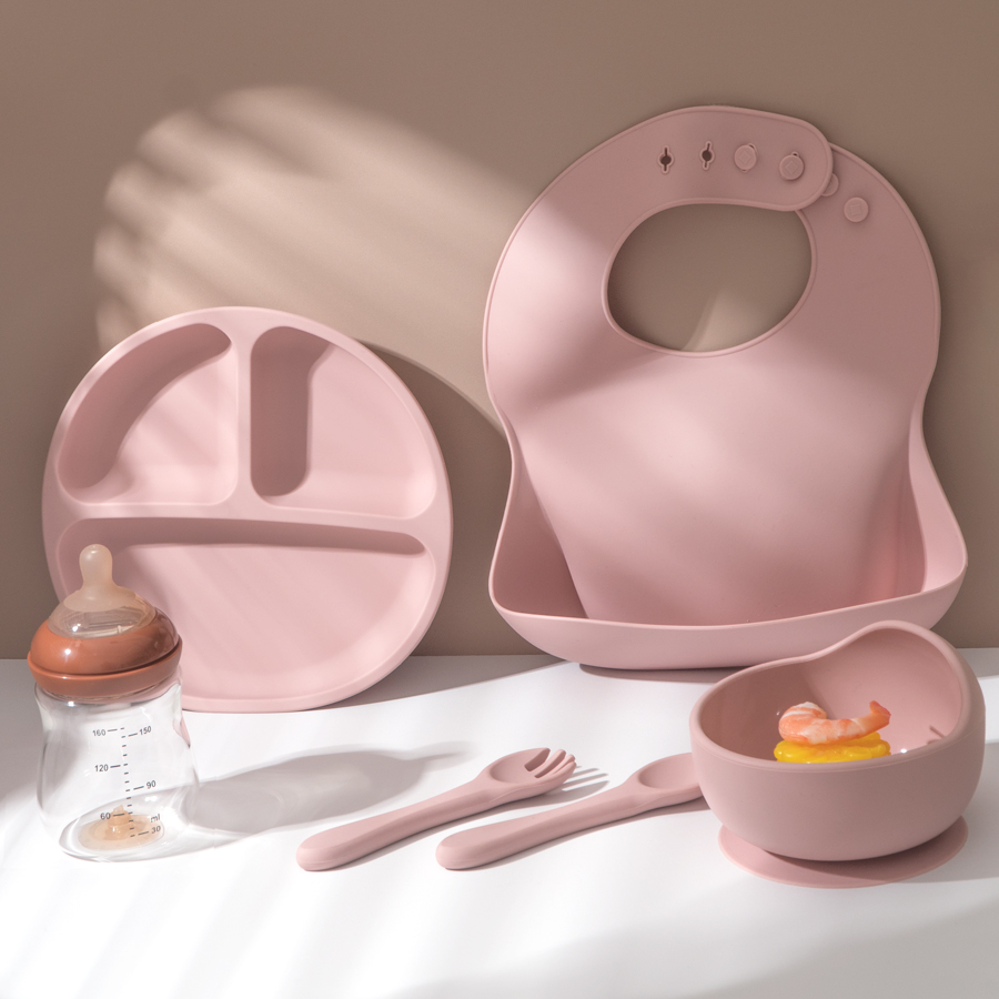 5Pcs Baby Silicone Feeding Set - Waterproof Baby Bibs Silicone 评论和价格