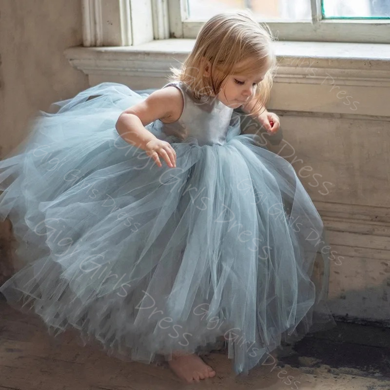 Blue Flower Girl Dress for Wed - Toddler Girl Tulle Party Dress 评论和价格