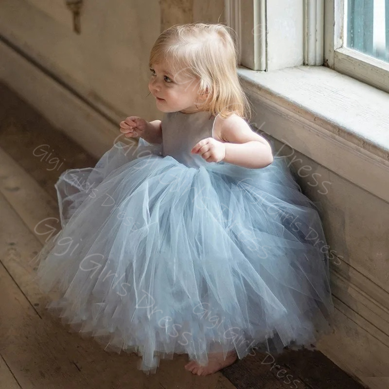 Blue Flower Girl Dress for Wed - Toddler Girl Tulle Party Dress 评论和价格