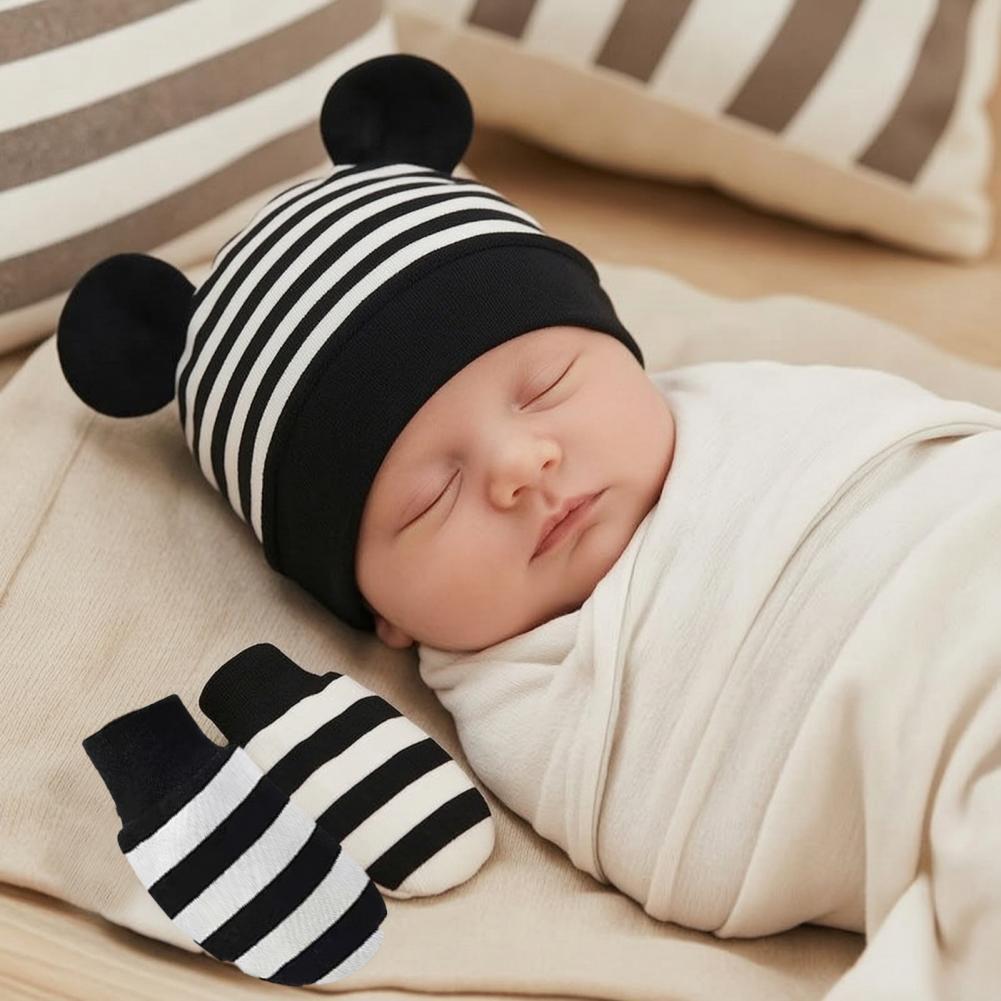 Baby Scratch Mittens Booties N - Infant Beanie Hat With Ears 评论和价格