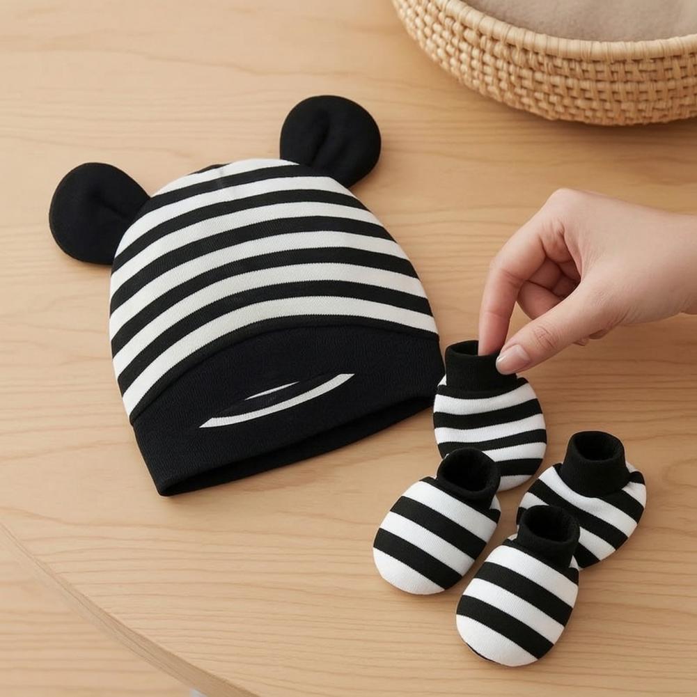 Baby Scratch Mittens Booties N - Infant Beanie Hat With Ears 评论和价格