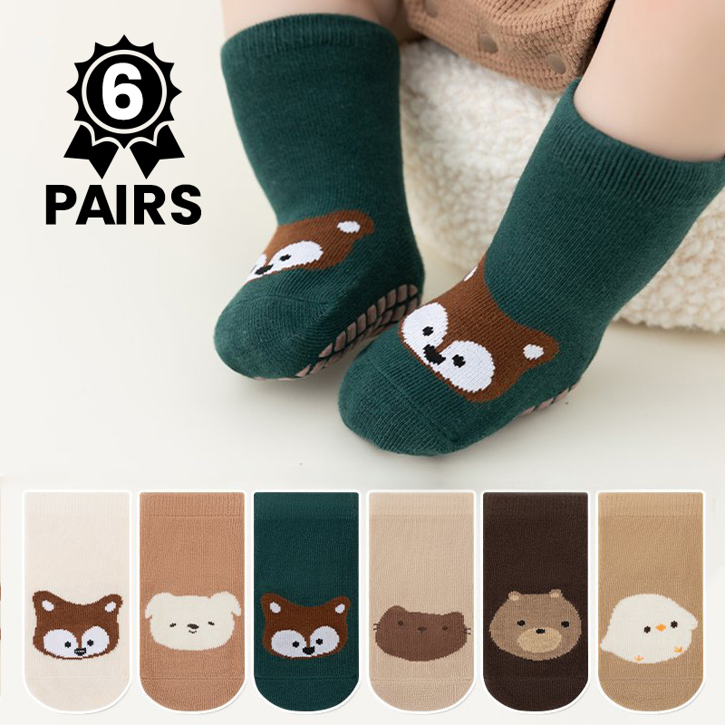 6Pairs Cute Cartoon Animal Bab - Unisex Baby Socks Non Slip 评论和价格