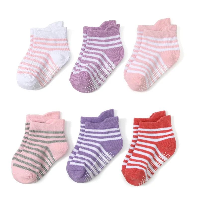 6-Pack Baby Floor Socks  Strip - Unisex Baby Socks Non Slip 评论和价格