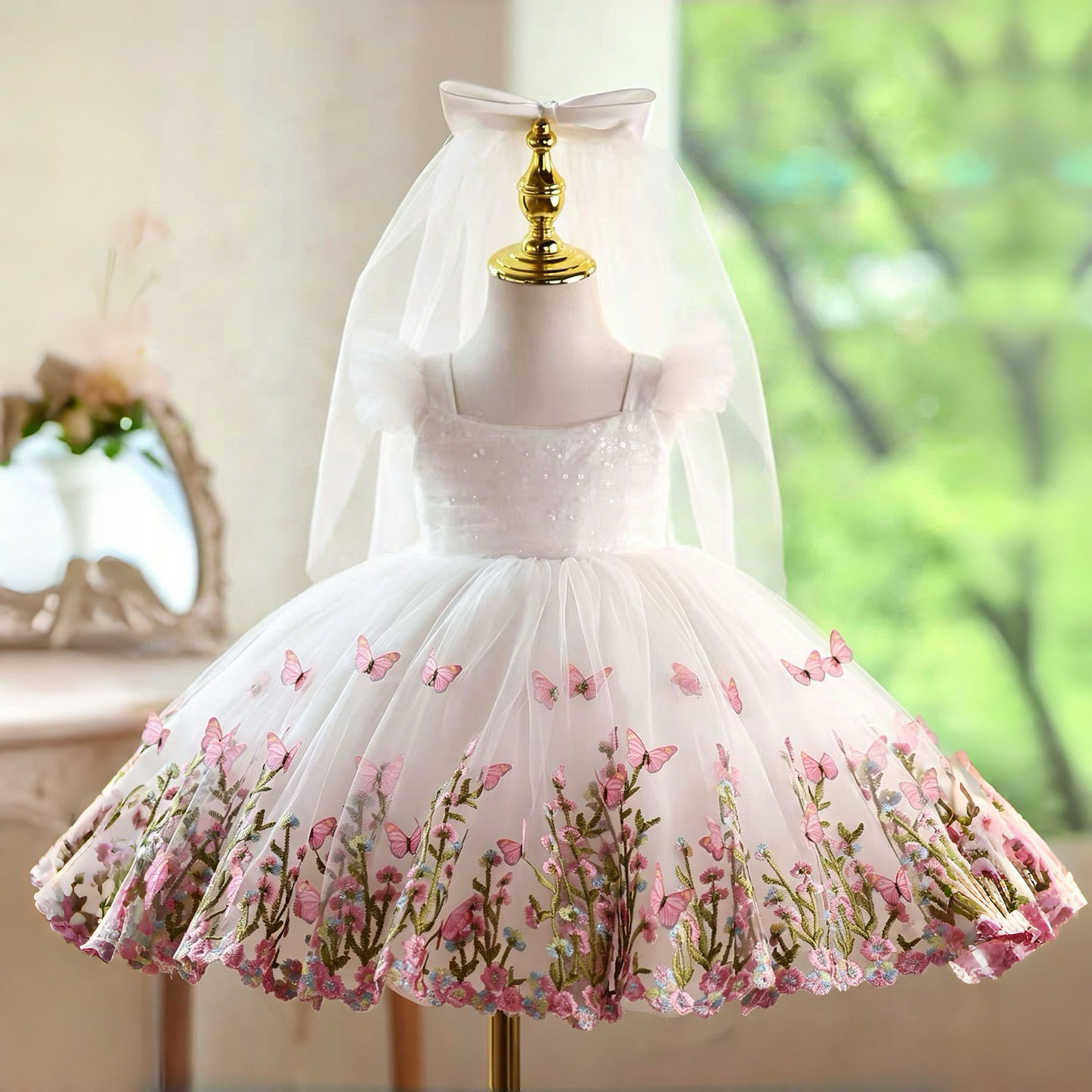 Jill Wish D277 White Butterfly - Toddler Girl Tulle Party Dress 评论和价格