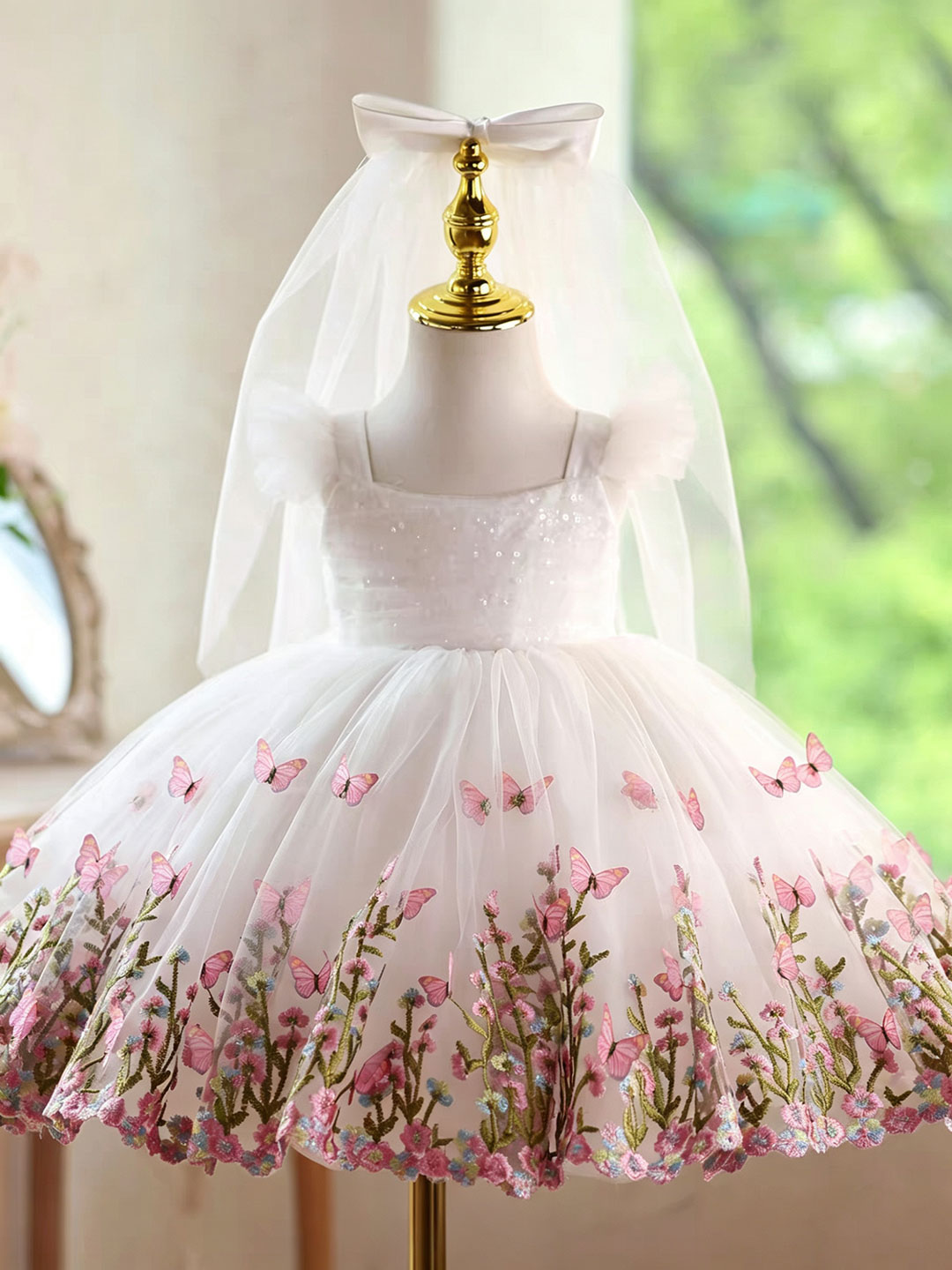 Jill Wish D277 White Butterfly - Toddler Girl Tulle Party Dress 评论和价格