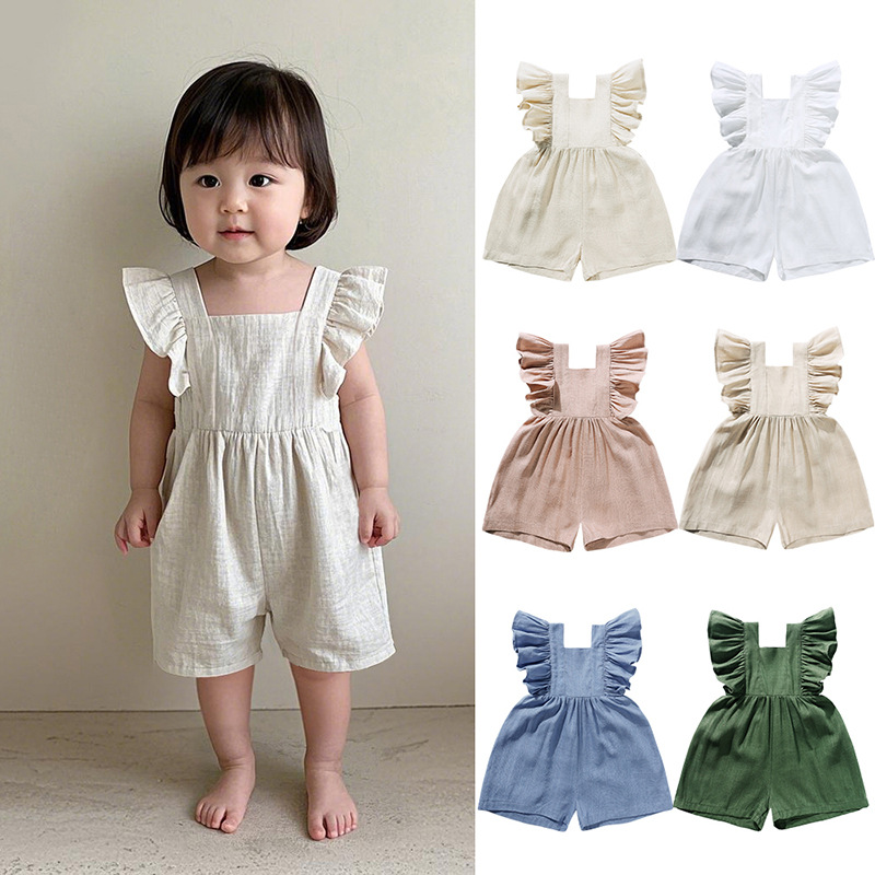 Summer Baby Clothes Unisex Gir - Baby Summer Linen Sleeveless Jumpsuit 评论和价格