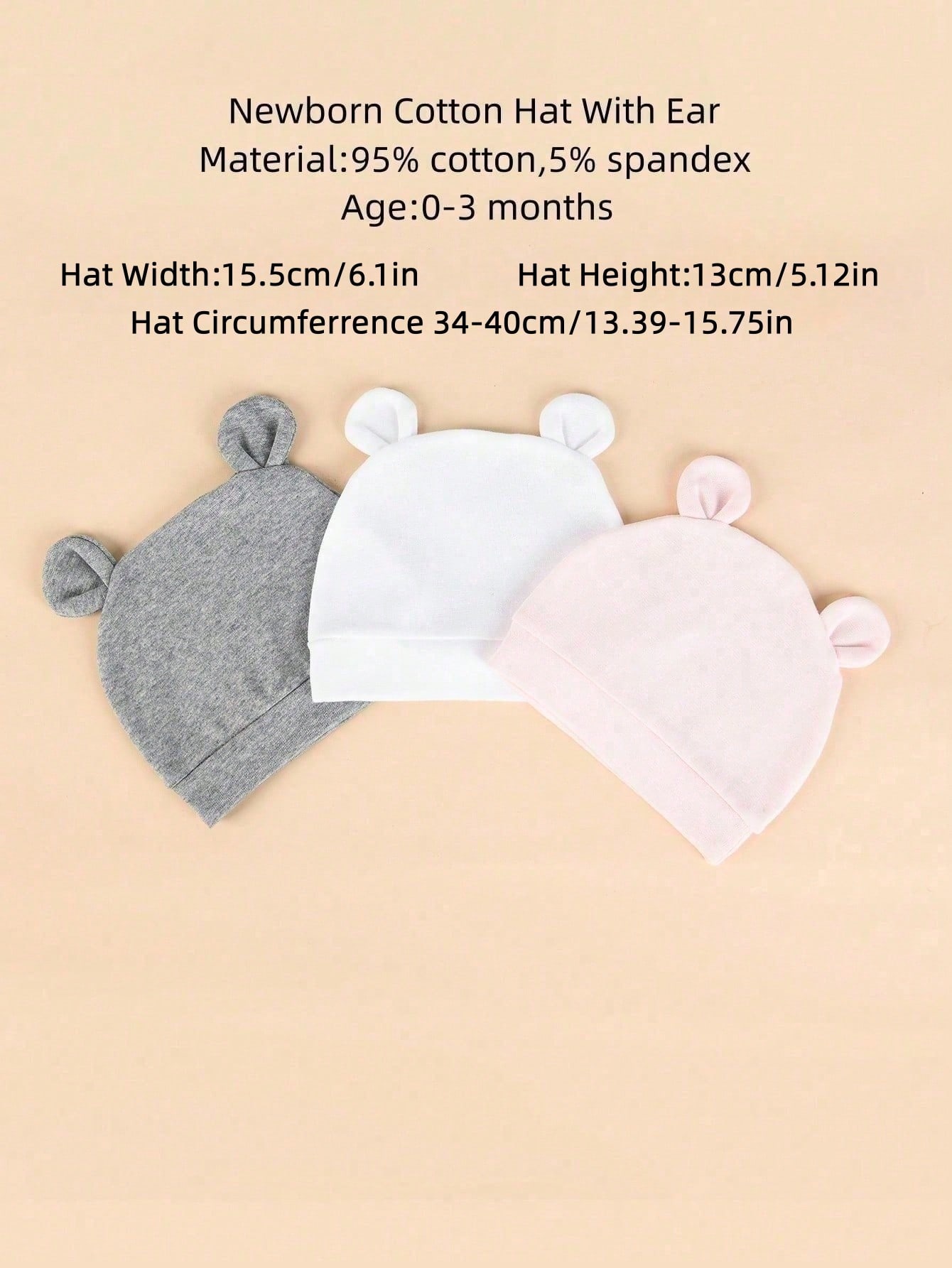 3-Pack Newborn Solid Color Sin - Infant Beanie Hat With Ears 评论和价格