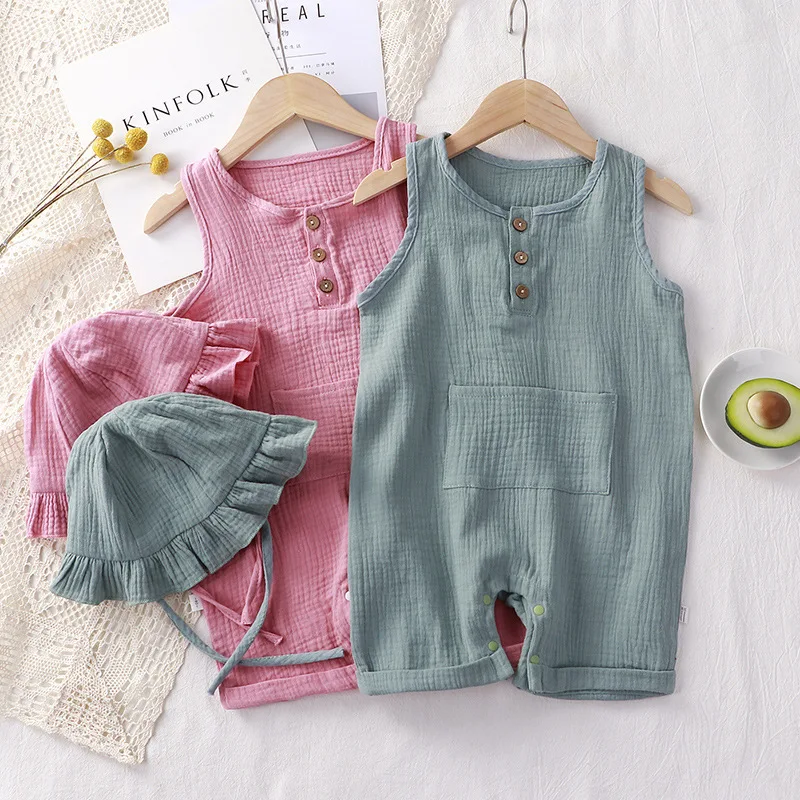 2Pcs/Set Baby Summer Clothing  - Baby Summer Linen Sleeveless Jumpsuit 评论和价格