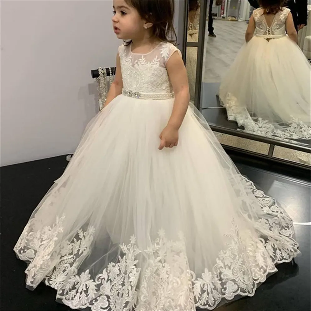 Flower Girl Dresses Lace First - Toddler Girl Tulle Party Dress 评论和价格