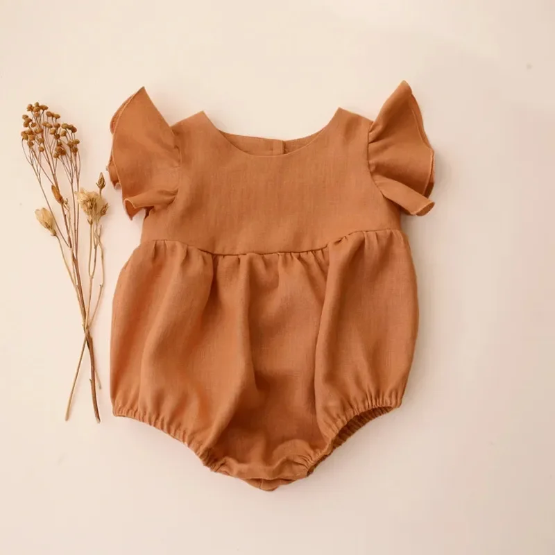 0-24M Linen Cotton Newborn Gir - Baby Summer Linen Sleeveless Jumpsuit 评论和价格