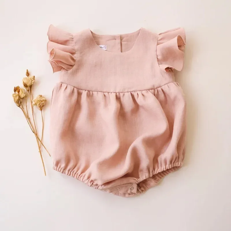 0-24M Linen Cotton Newborn Gir - Baby Summer Linen Sleeveless Jumpsuit 评论和价格