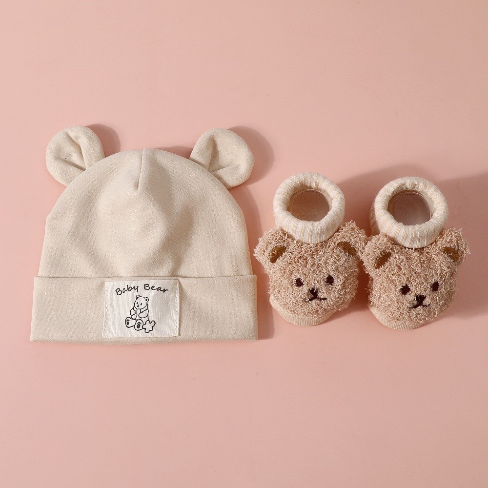 2Pcs/Set Cute Cotton Baby Hat  - Infant Beanie Hat With Ears 评论和价格