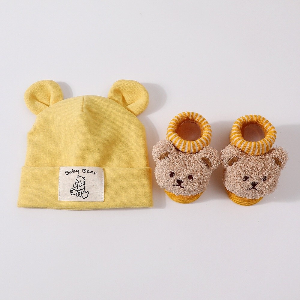 2Pcs/Set Cute Cotton Baby Hat  - Infant Beanie Hat With Ears 评论和价格