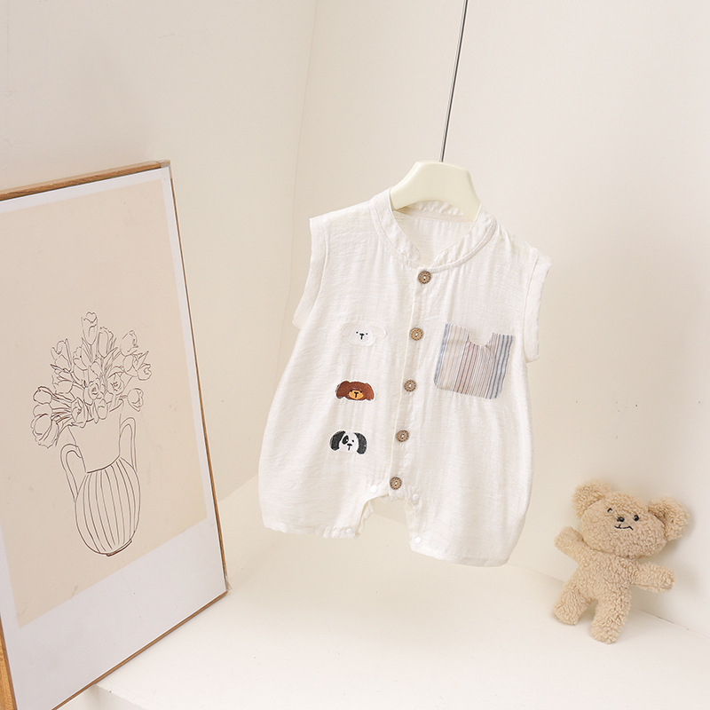 Baby Boys Summer Romper Cartoo - Baby Summer Linen Sleeveless Jumpsuit 评论和价格
